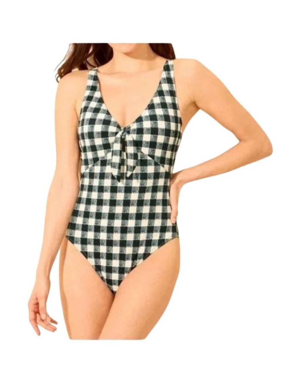 Shade & Shore Black & White Gingham One-Piece Swimsuit XS With Bow Detail